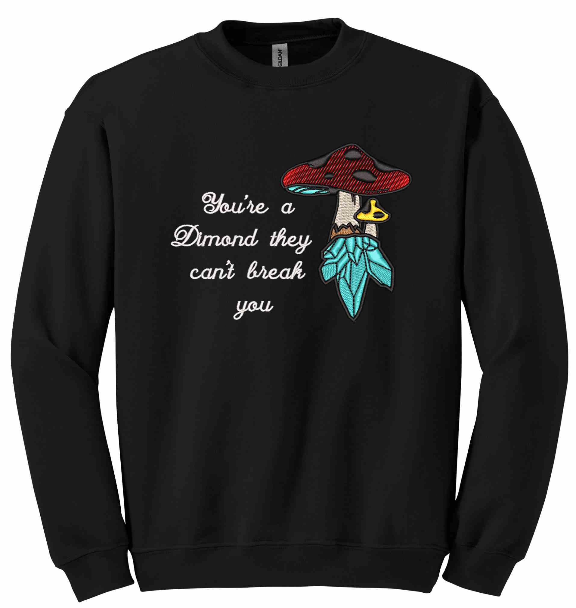 Crystal mushroom, positive message in embroidery-10626