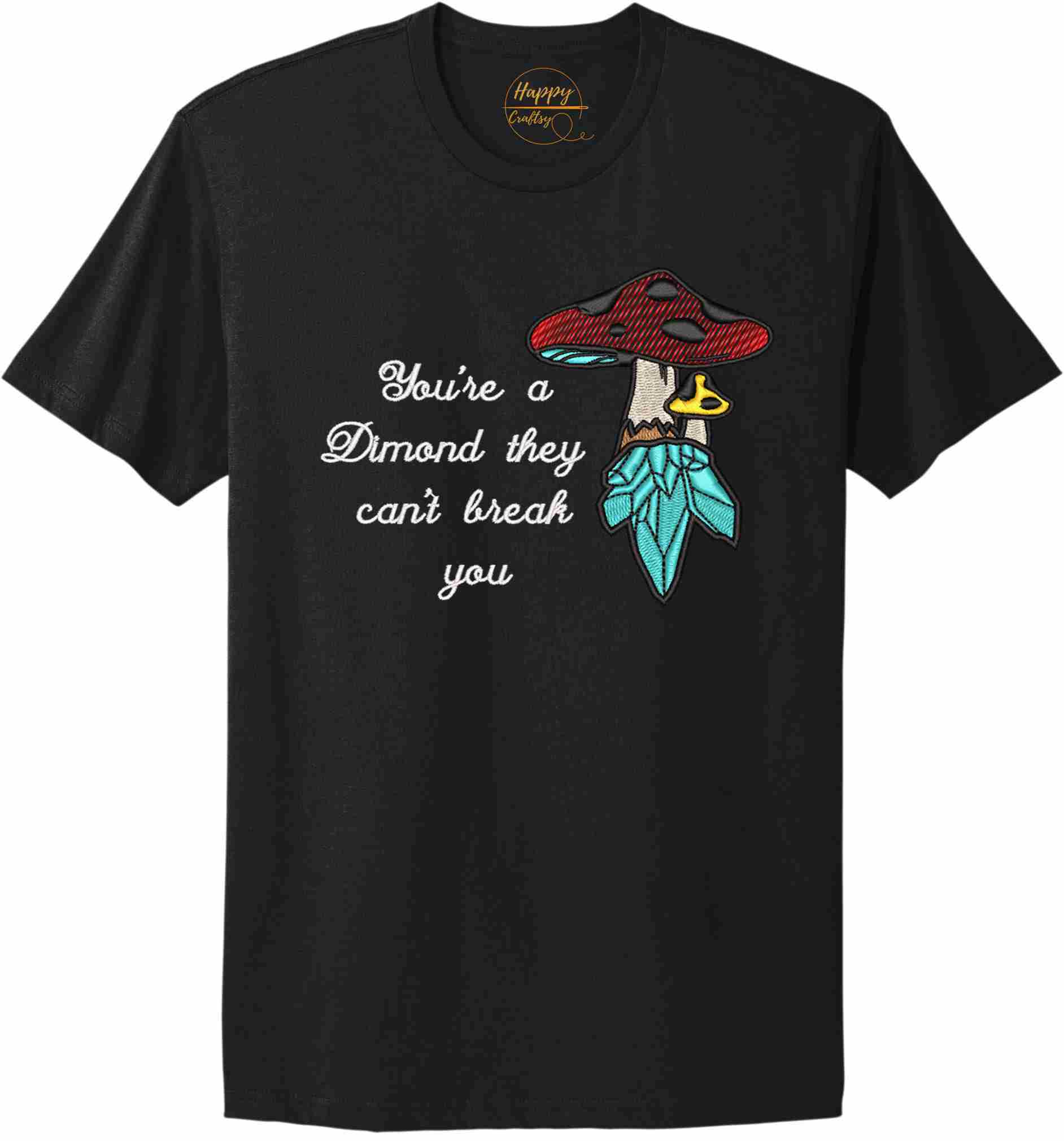Crystal mushroom, positive message in embroidery-10626